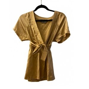 Proenza Schouler gold silk wrap top with bow